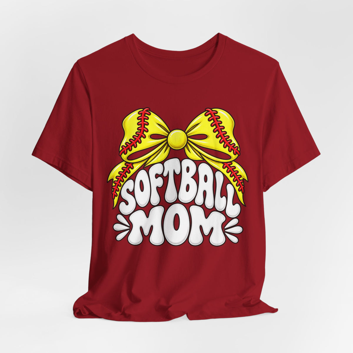 Softball Mom T-Shirt — Yellow Softball Bow Graphic Tee