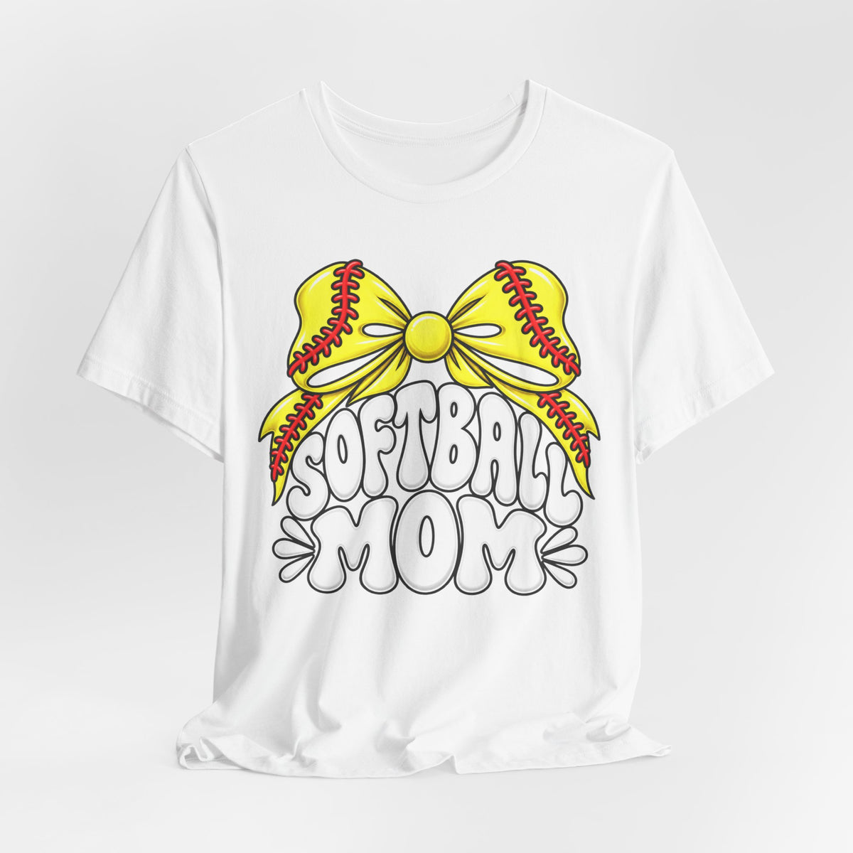 Softball Mom T-Shirt — Yellow Softball Bow Graphic Tee
