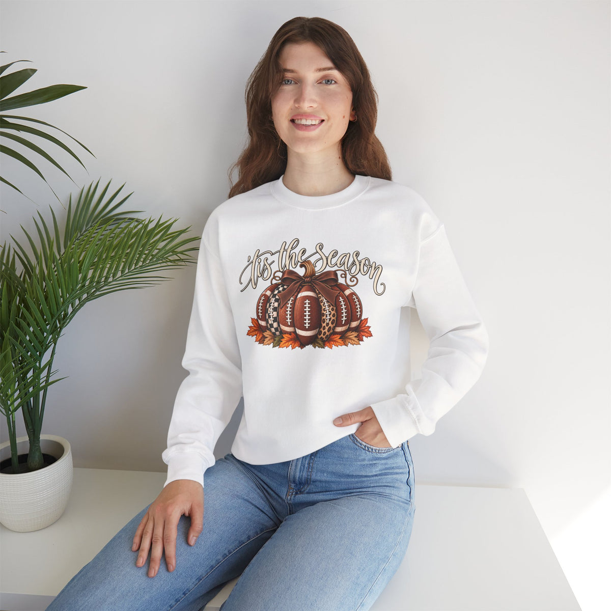 'Tis the Season Football Pumpkins Crewneck Sweatshirt