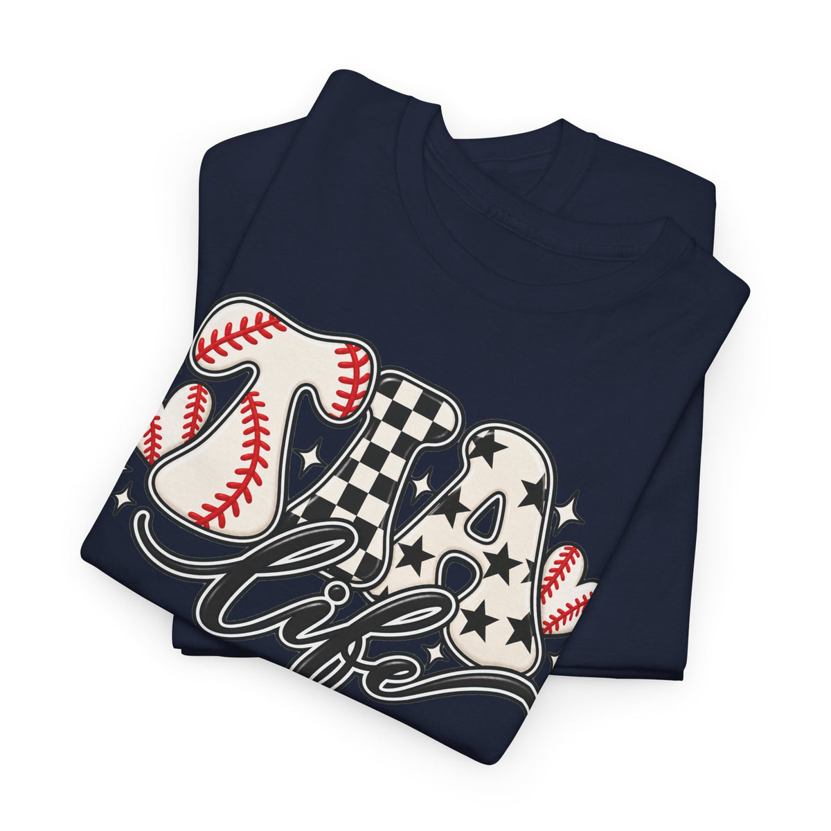 Baseball Life T-Shirt — Retro Heart & Checkerboard Softball Design
