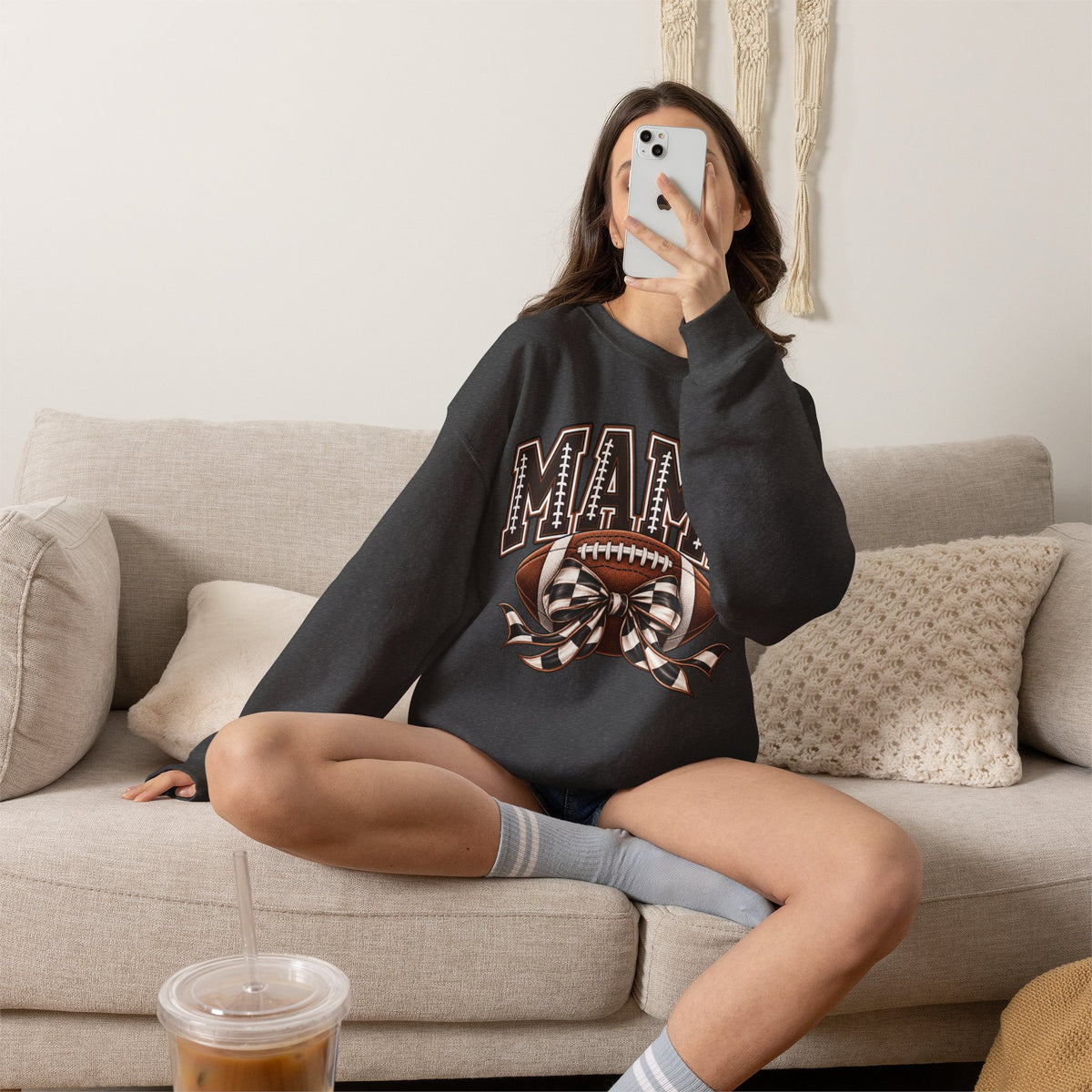 Mama Football Crewneck Sweatshirt — Vintage Gridiron Mom Graphic