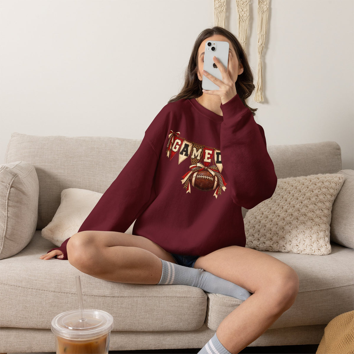 Gameday Football Crewneck Sweatshirt — Rustic Sports Banner Design