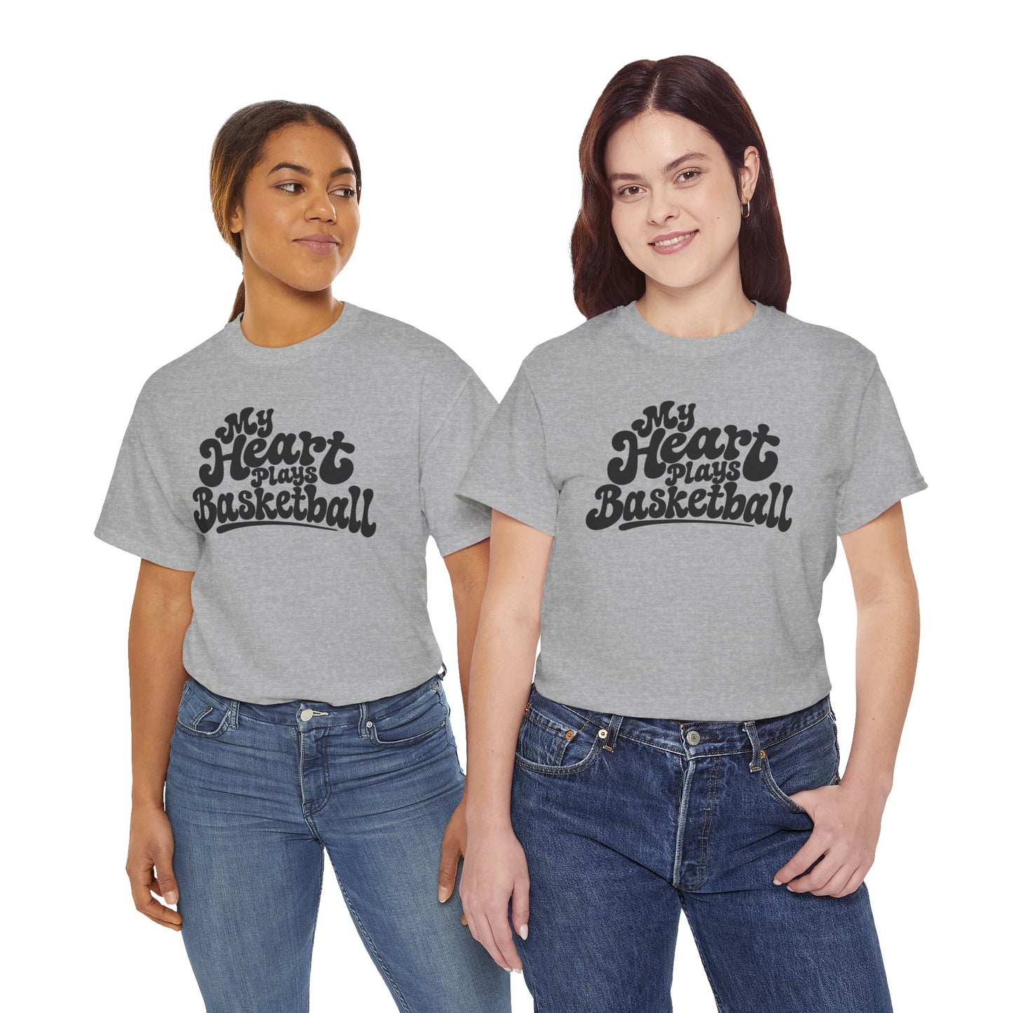 Basketball T-Shirt — "My Heart Beats Basketball" Retro Script