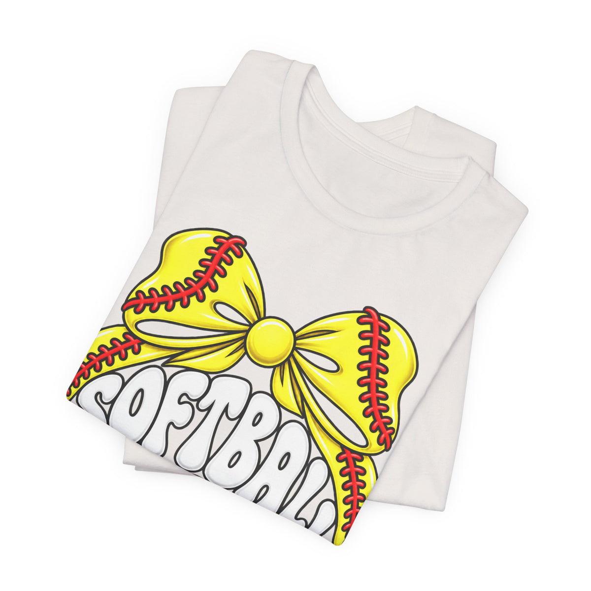 Softball Mom T-Shirt — Yellow Softball Bow Graphic Tee