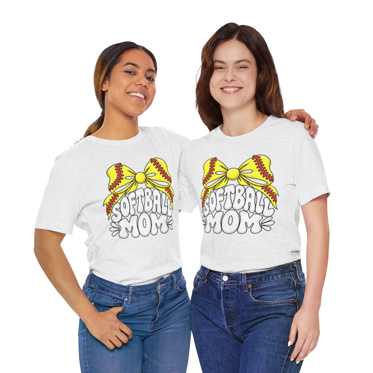 Softball Mom T-Shirt — Yellow Softball Bow Graphic Tee