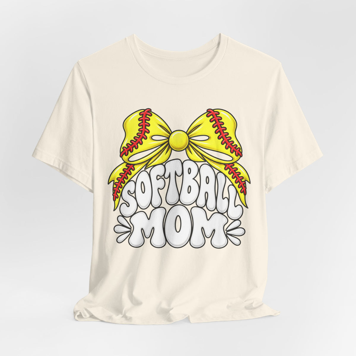Softball Mom T-Shirt — Yellow Softball Bow Graphic Tee