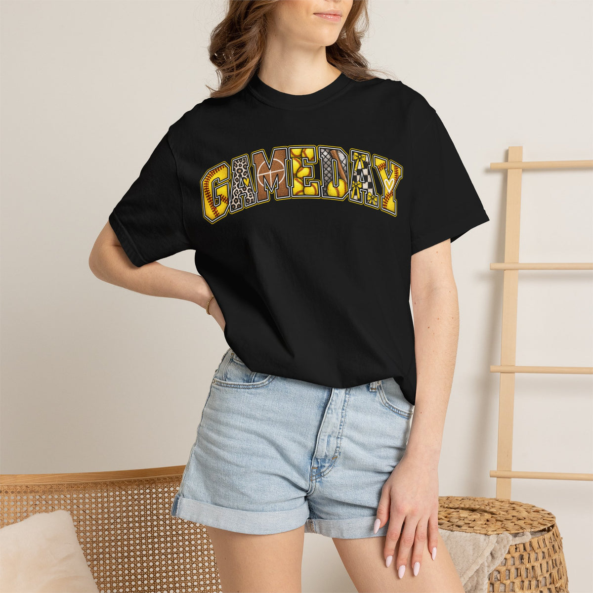 Softball Gameday Retro Patchwork T-Shirt