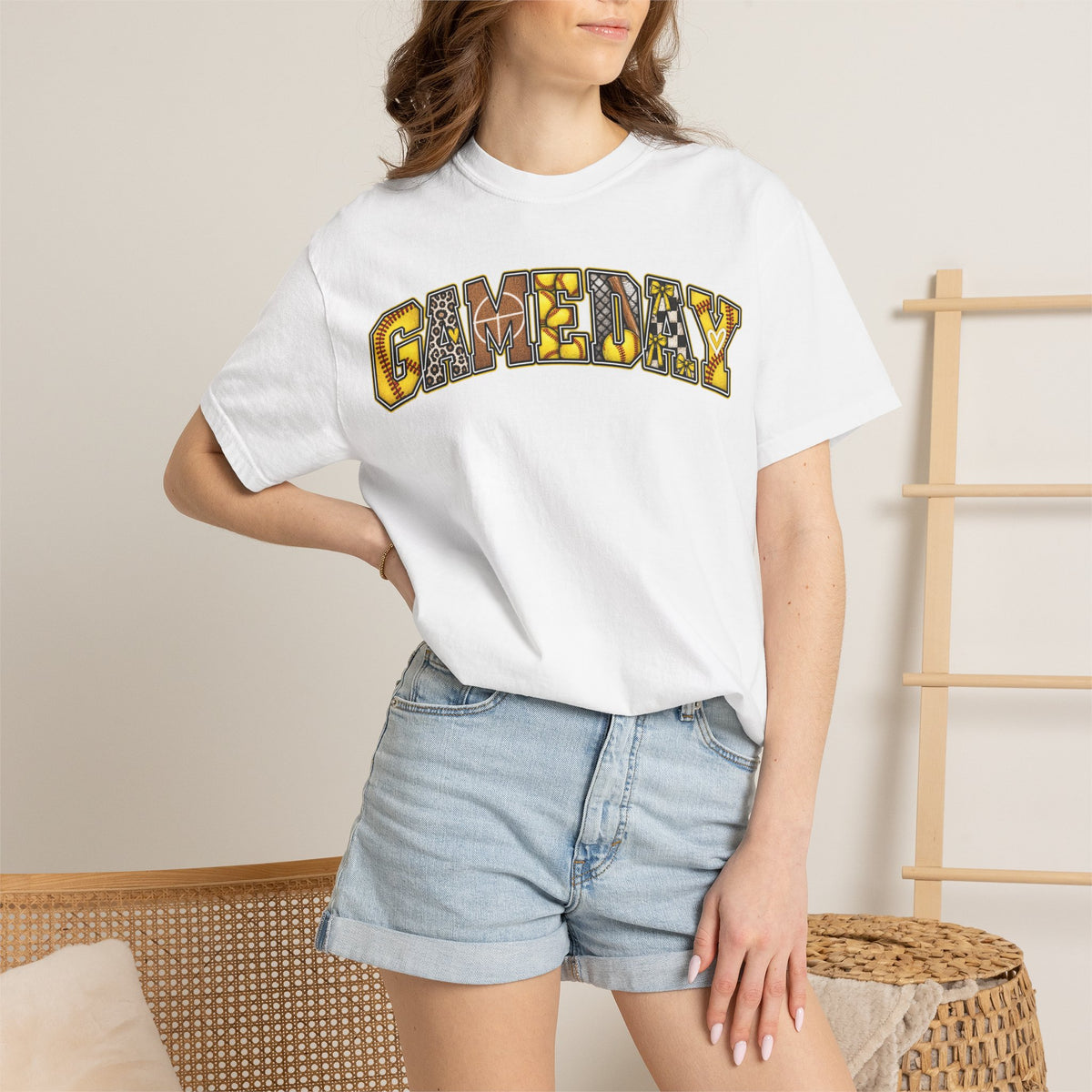 Softball Gameday Retro Patchwork T-Shirt