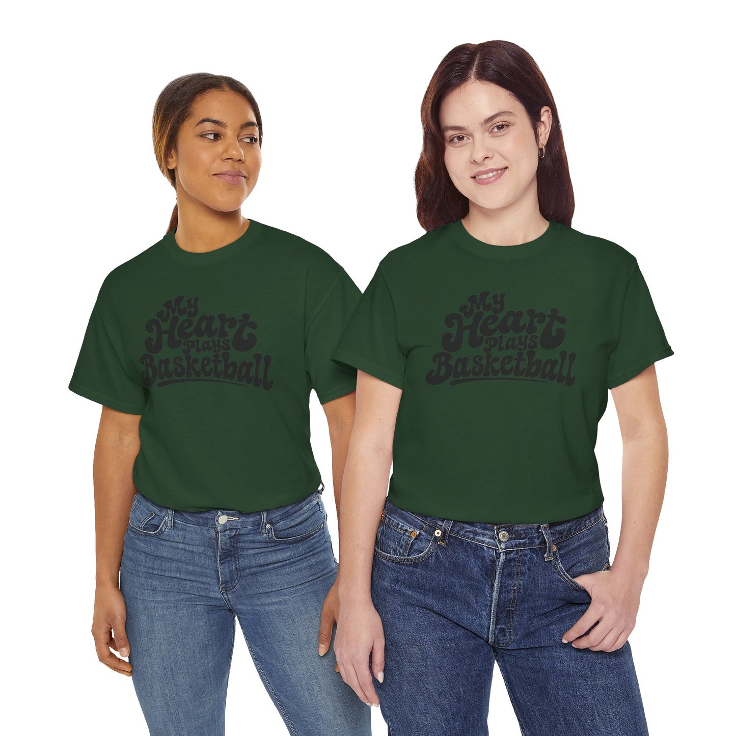 Basketball T-Shirt — "My Heart Beats Basketball" Retro Script