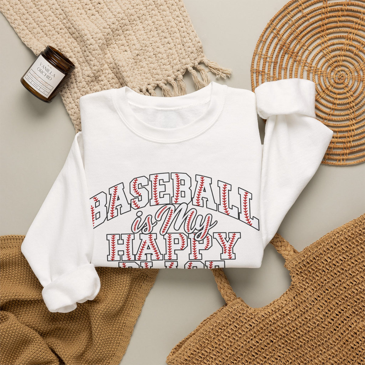 Baseball Is My Happy Place Crewneck Sweatshirt