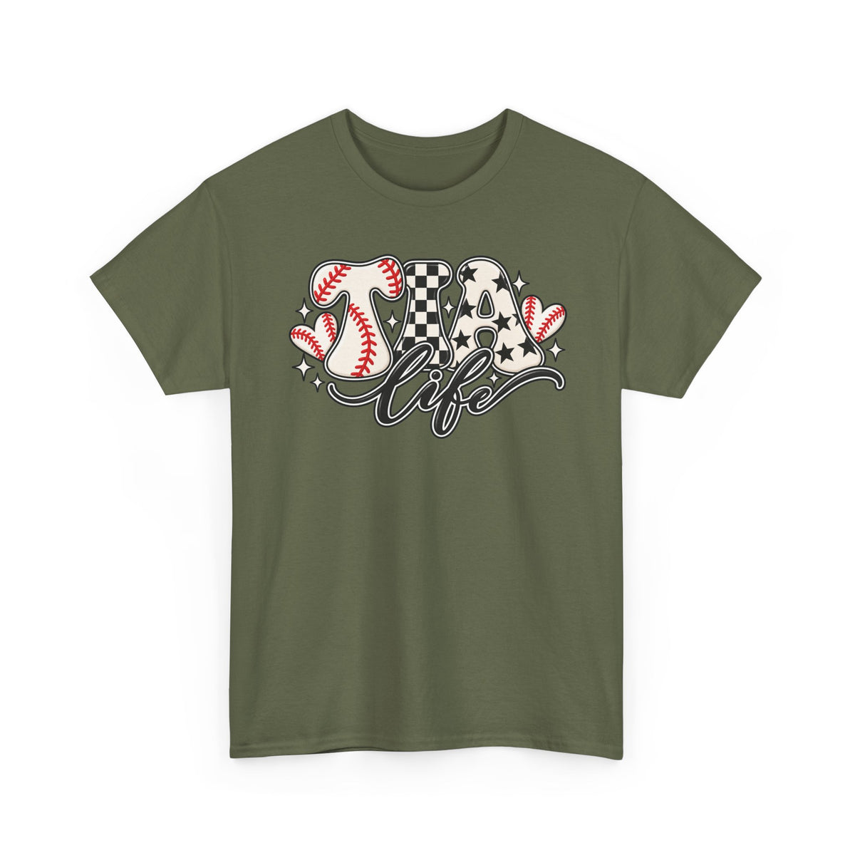 Baseball Life T-Shirt — Retro Heart & Checkerboard Softball Design
