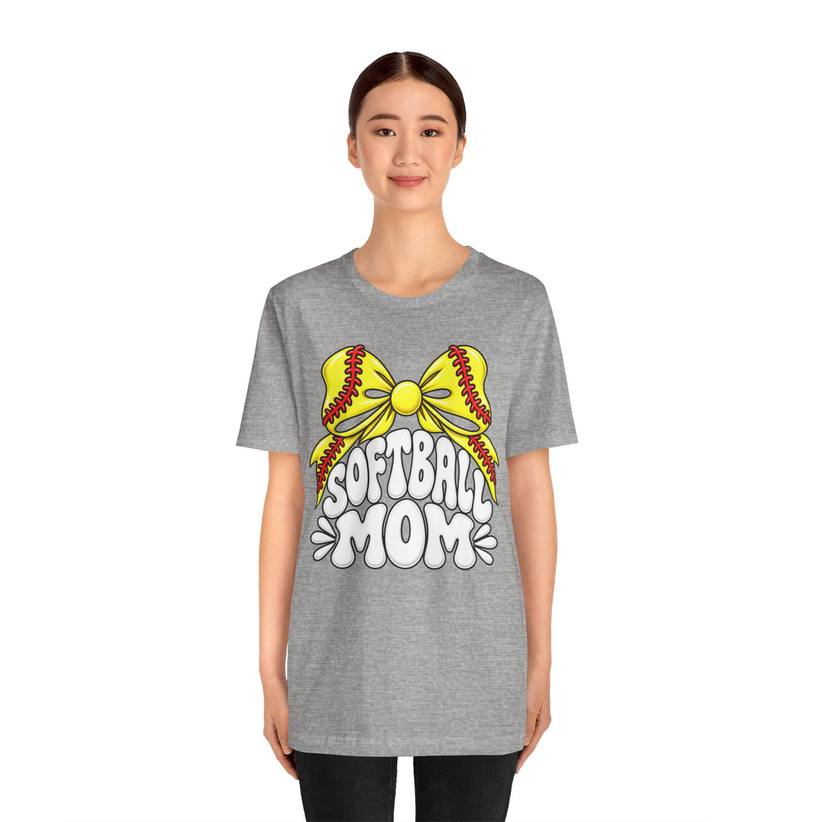 Softball Mom T-Shirt — Yellow Softball Bow Graphic Tee
