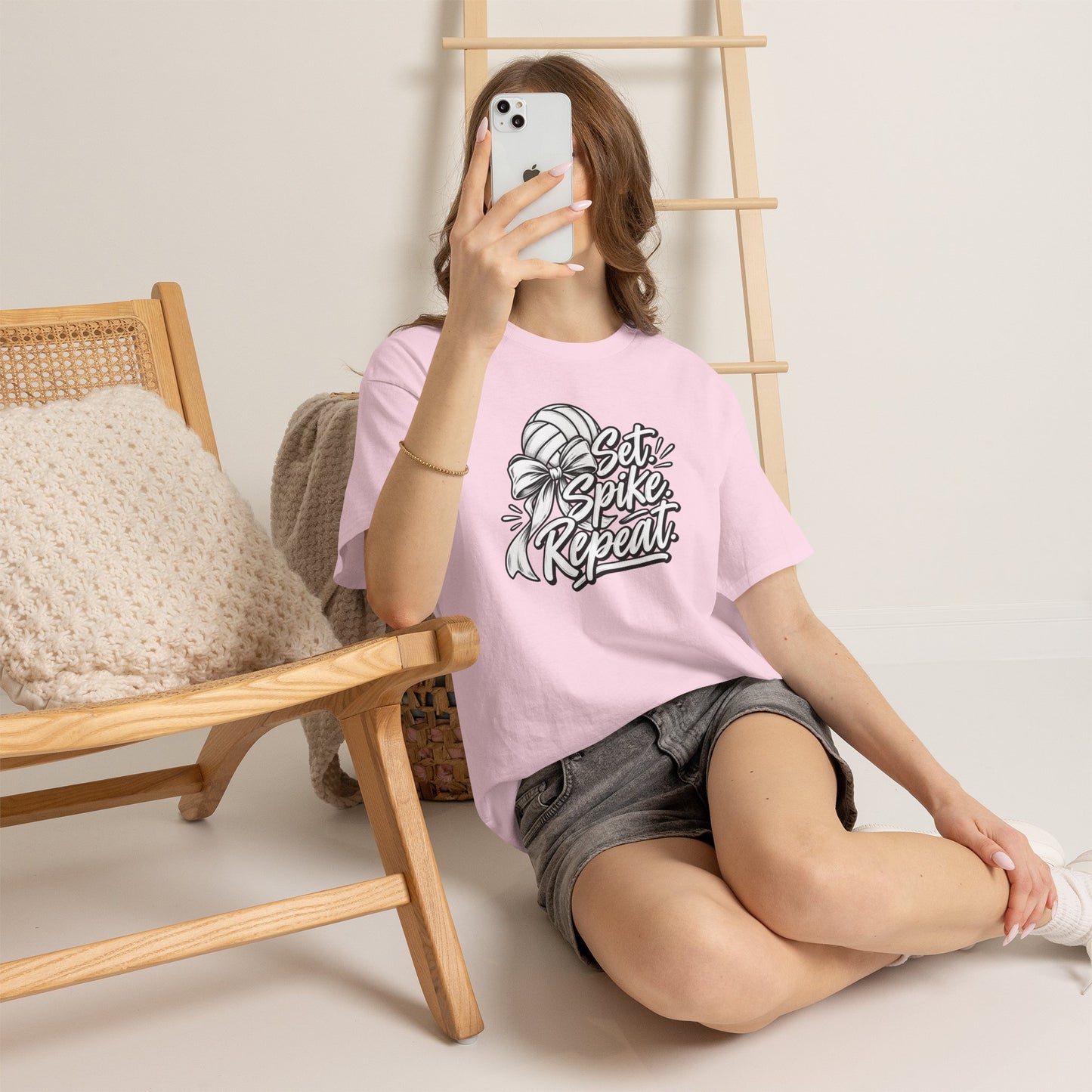Volleyball Tee – “Set, Spike, Repeat” Graphic T-Shirt