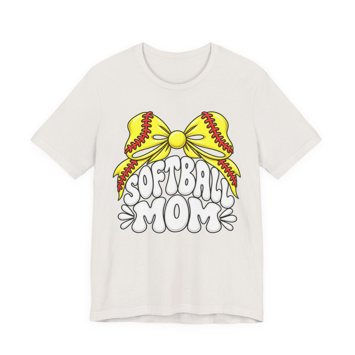 Softball Mom T-Shirt — Yellow Softball Bow Graphic Tee