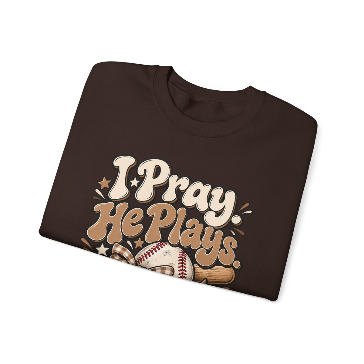 Prayerful Baseball Crewneck Sweatshirt — “I Pray, He Plays, God Leads”