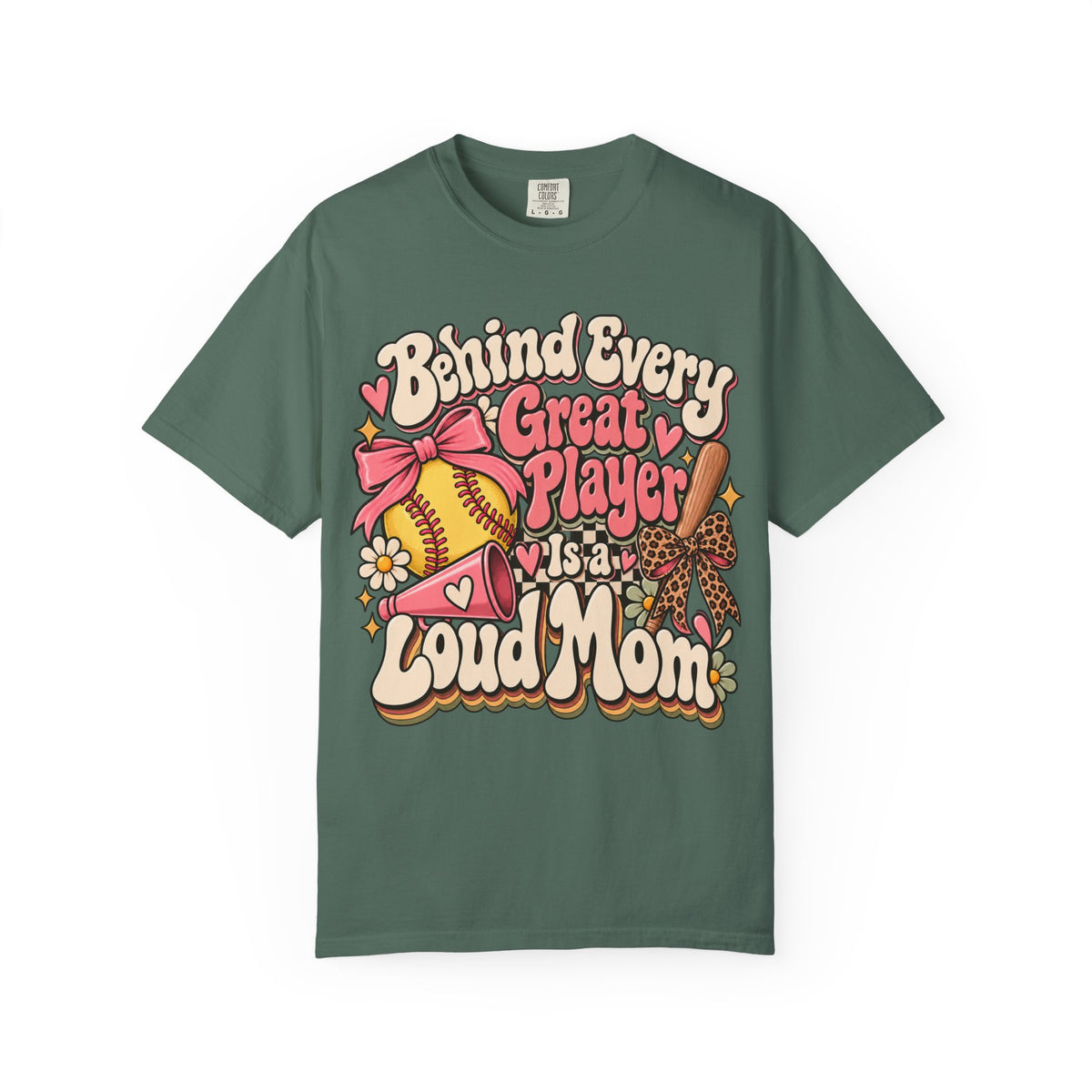 Softball Mom T-Shirt — "Behind Every Great Player Is a Proud Mom" Vintage Floral Design