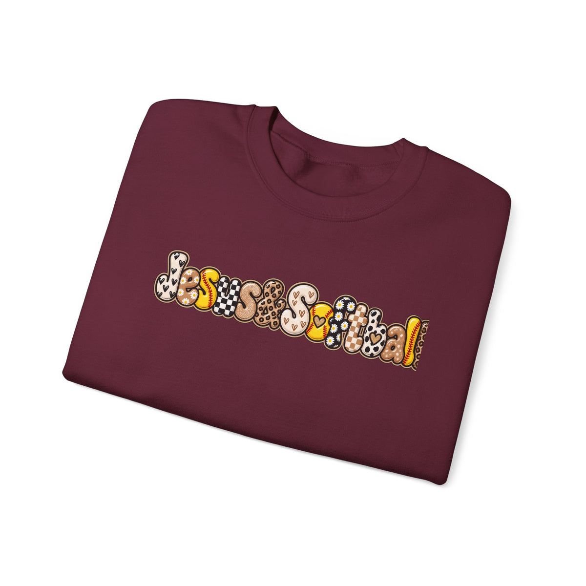 Jesus and Softball Cutsey Design Crewneck Sweatshirt