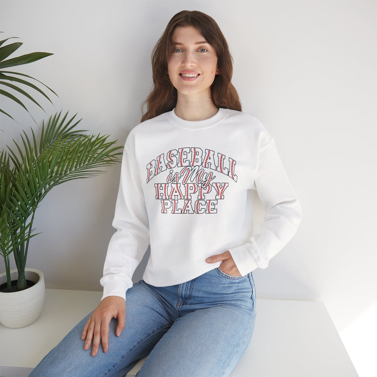 Baseball Is My Happy Place Crewneck Sweatshirt