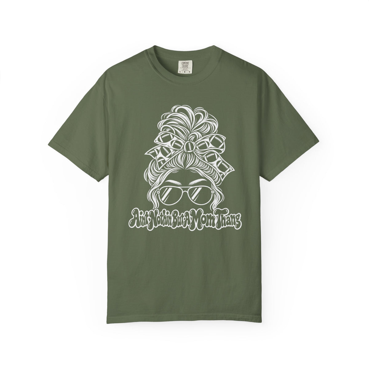 Aint Nothin But A Mom Thang Messy Bun Sunglasses T-Shirt — Football Headband Graphic Tee