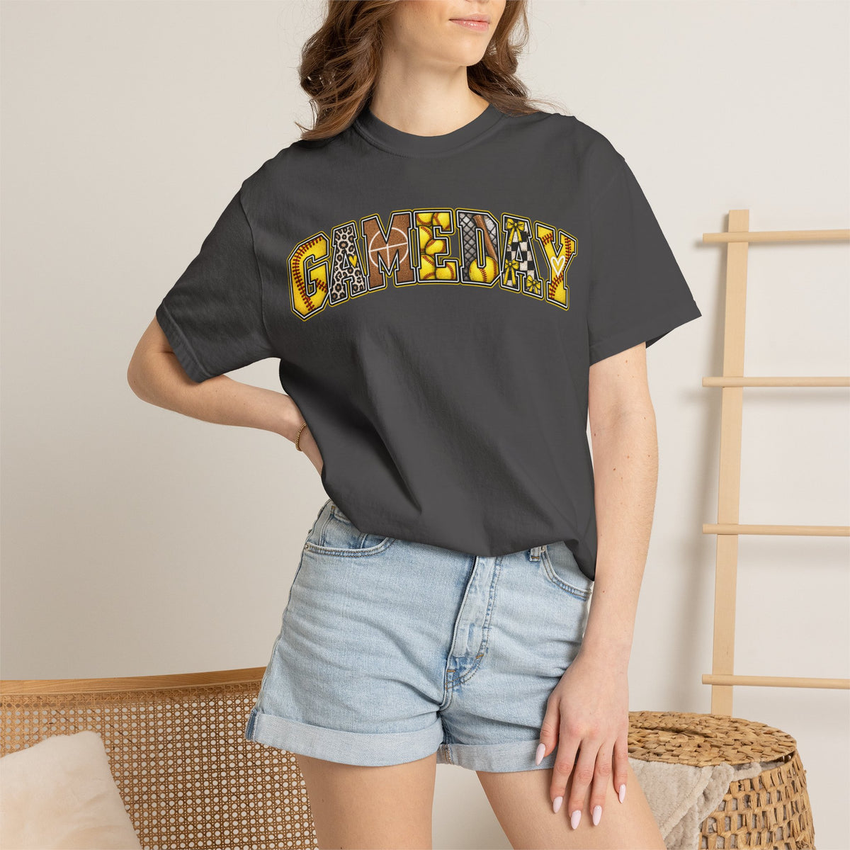 Softball Gameday Retro Patchwork T-Shirt