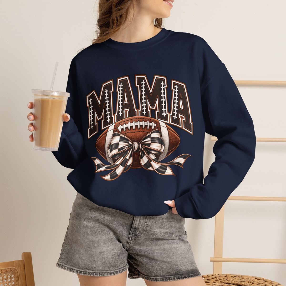 Mama Football Crewneck Sweatshirt — Vintage Gridiron Mom Graphic