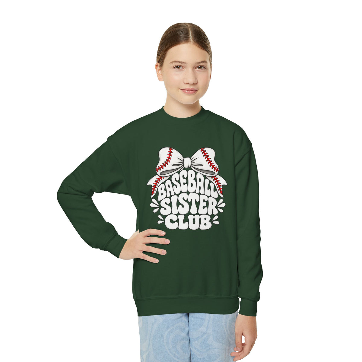 Youth Crewneck Sweatshirt — "Baseball Sister Club" Graphic