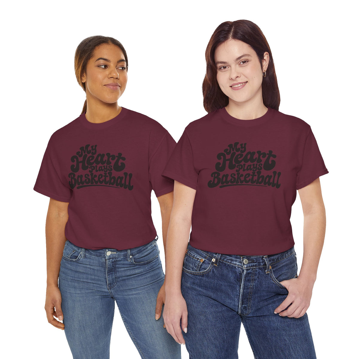 Basketball T-Shirt — "My Heart Beats Basketball" Retro Script