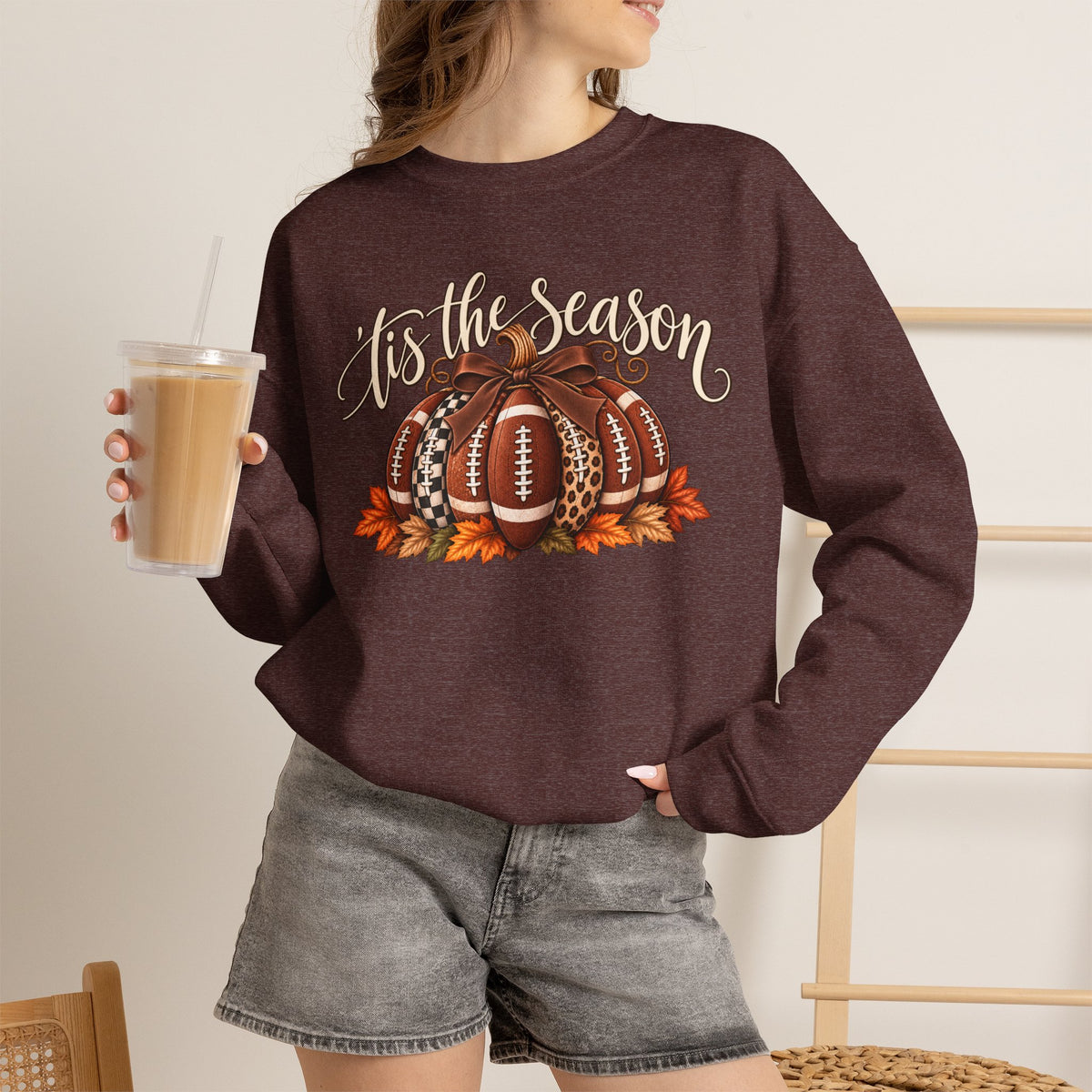 'Tis the Season Football Pumpkins Crewneck Sweatshirt