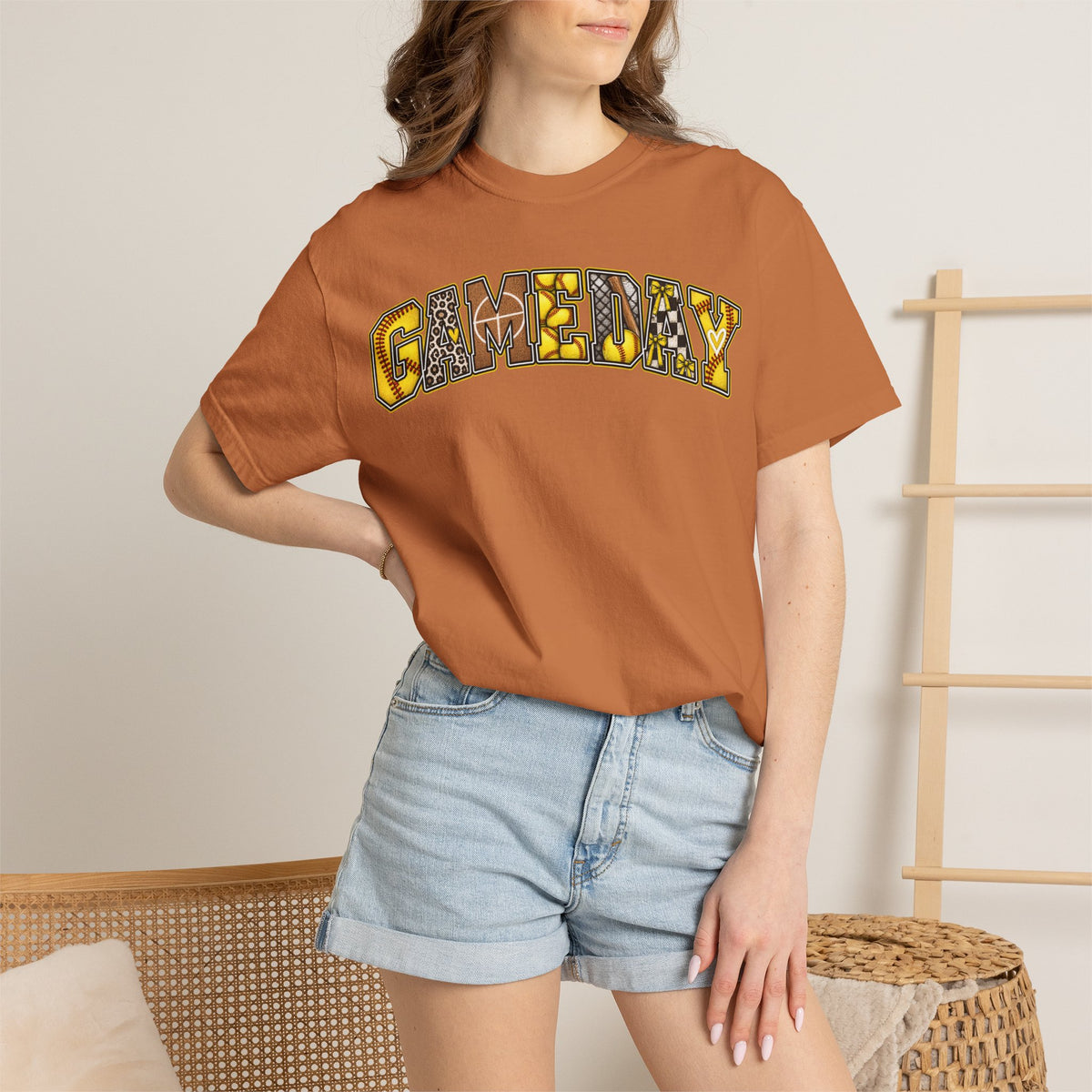 Softball Gameday Retro Patchwork T-Shirt
