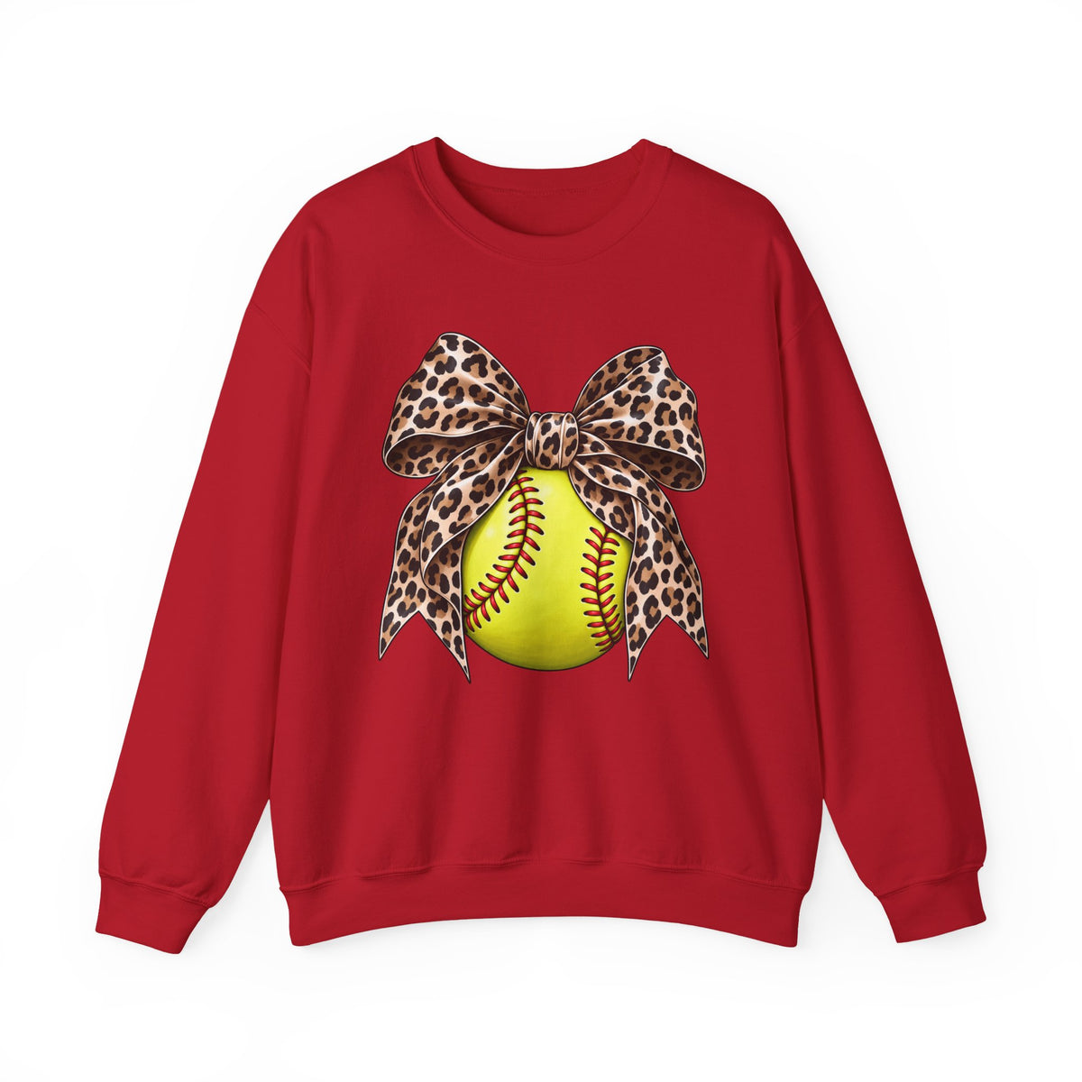 Softball Crewneck Sweatshirt with Leopard Bow Graphic