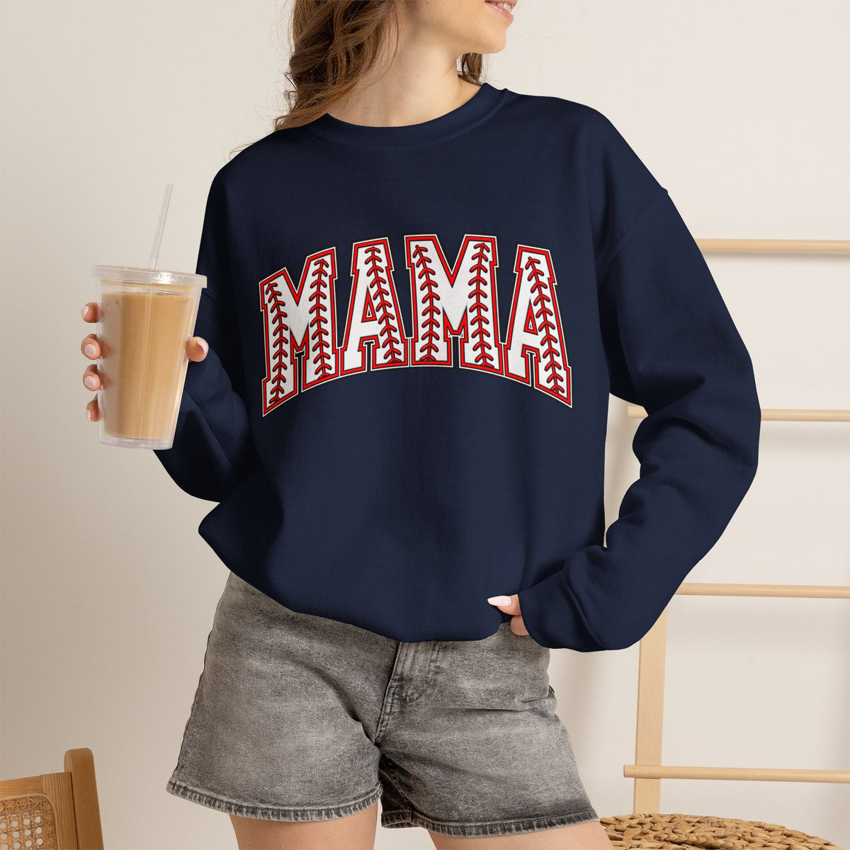 Mama Baseball Stitch Crewneck Sweatshirt