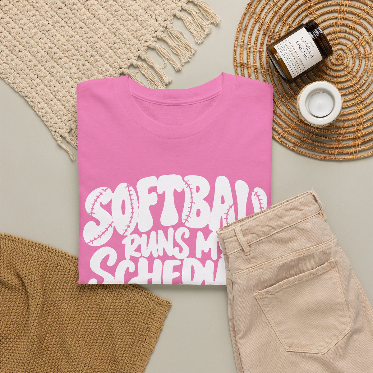 Softball Runs My Schedule T-Shirt — Women's & Girls Softball Mom/Dad Tee