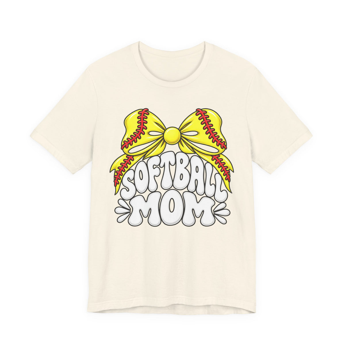 Softball Mom T-Shirt — Yellow Softball Bow Graphic Tee