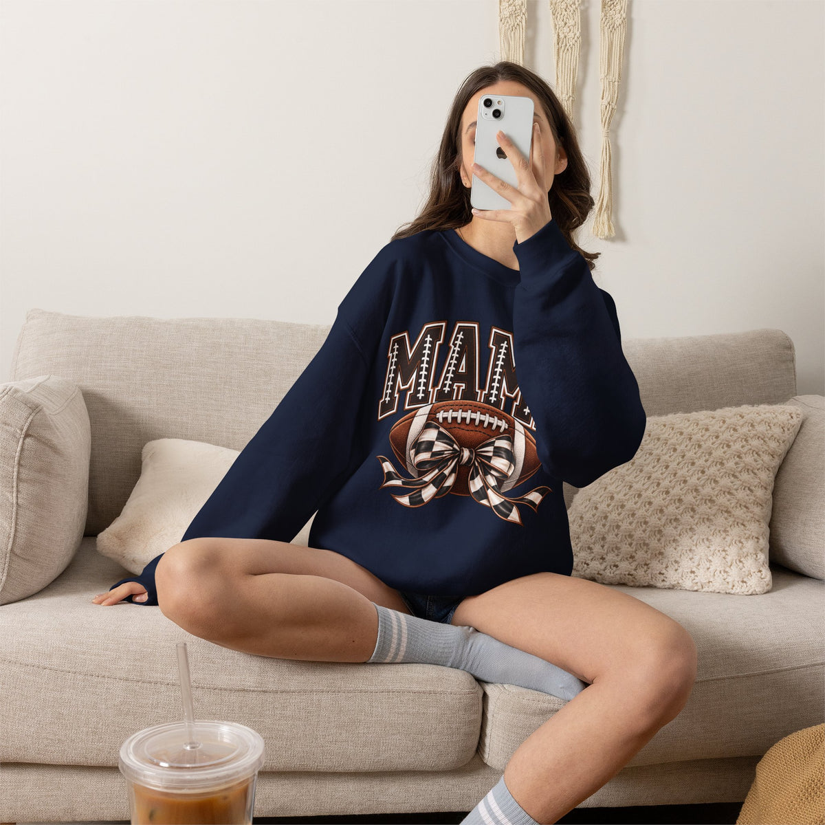 Mama Football Crewneck Sweatshirt — Vintage Gridiron Mom Graphic