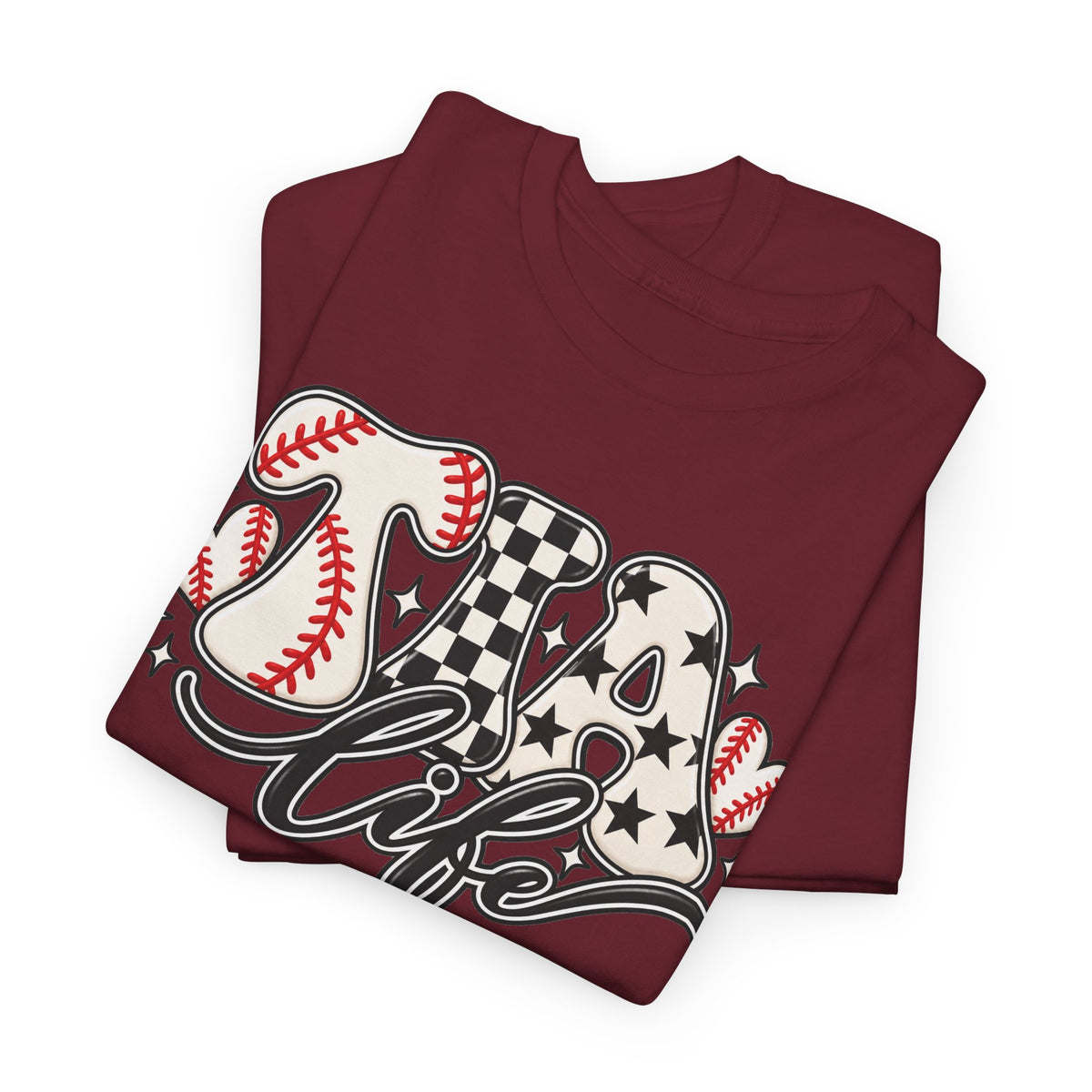 Baseball Life T-Shirt — Retro Heart & Checkerboard Softball Design