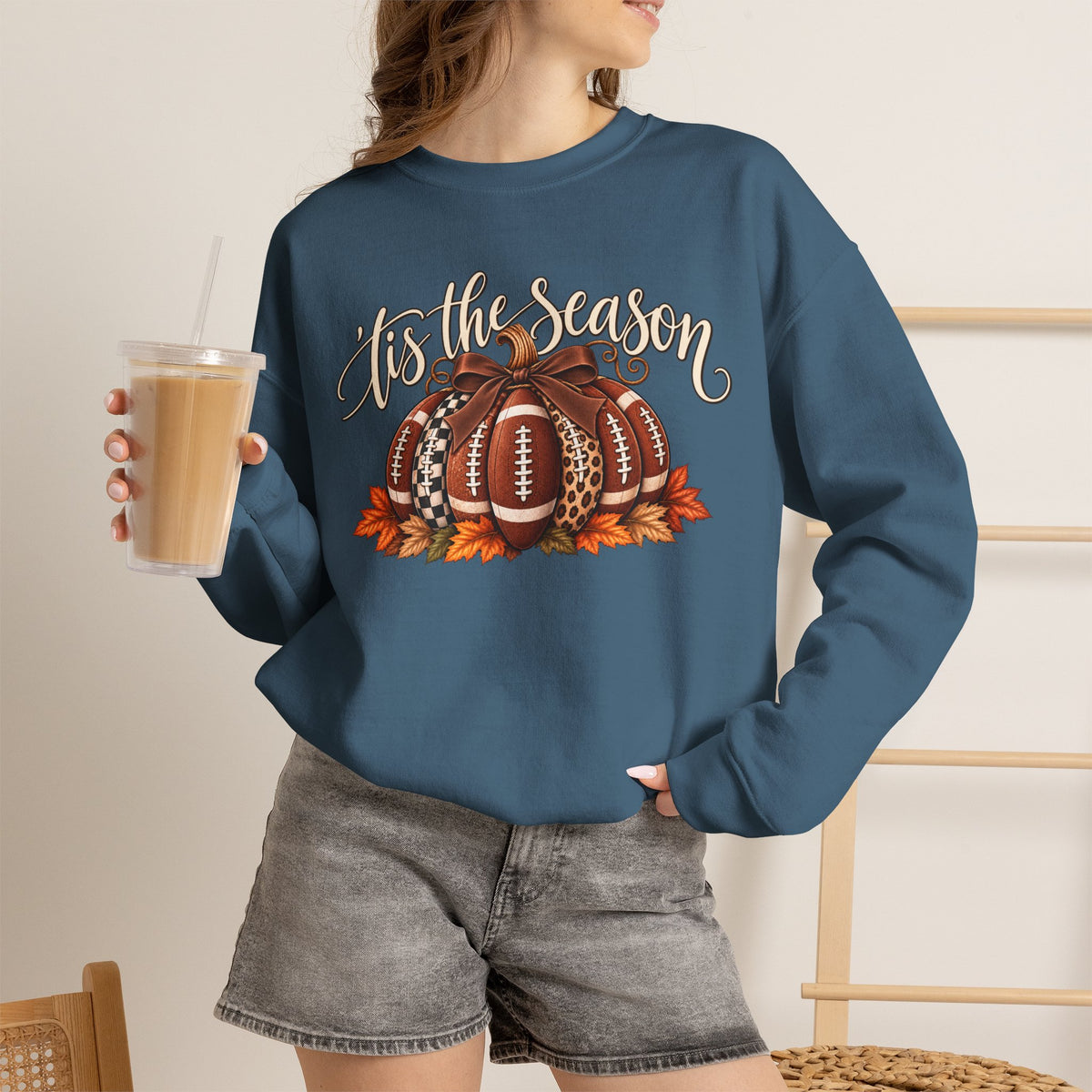 'Tis the Season Football Pumpkins Crewneck Sweatshirt