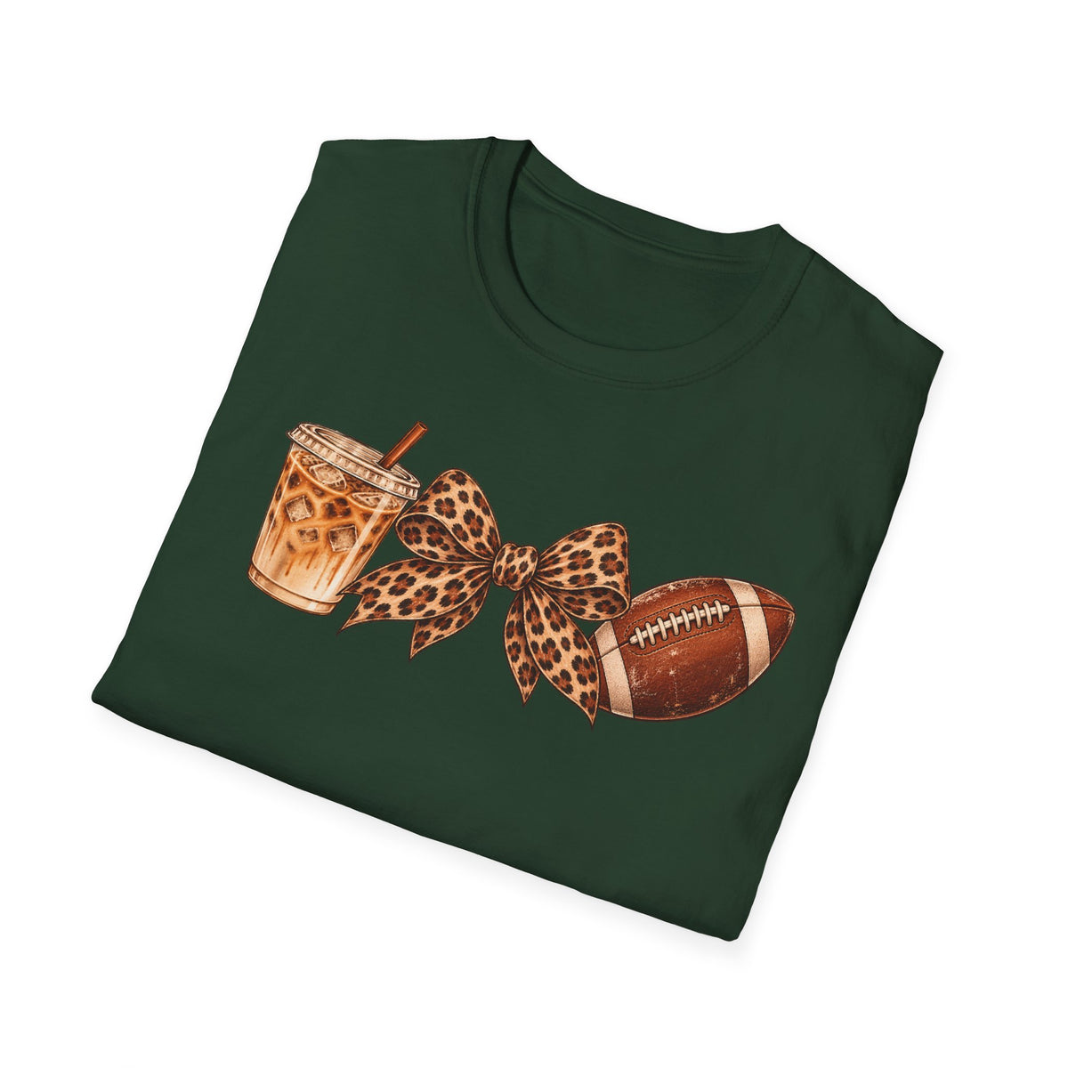 Iced Coffee, Leopard Bow & Football Graphic Tee — Game Day Mom Shirt