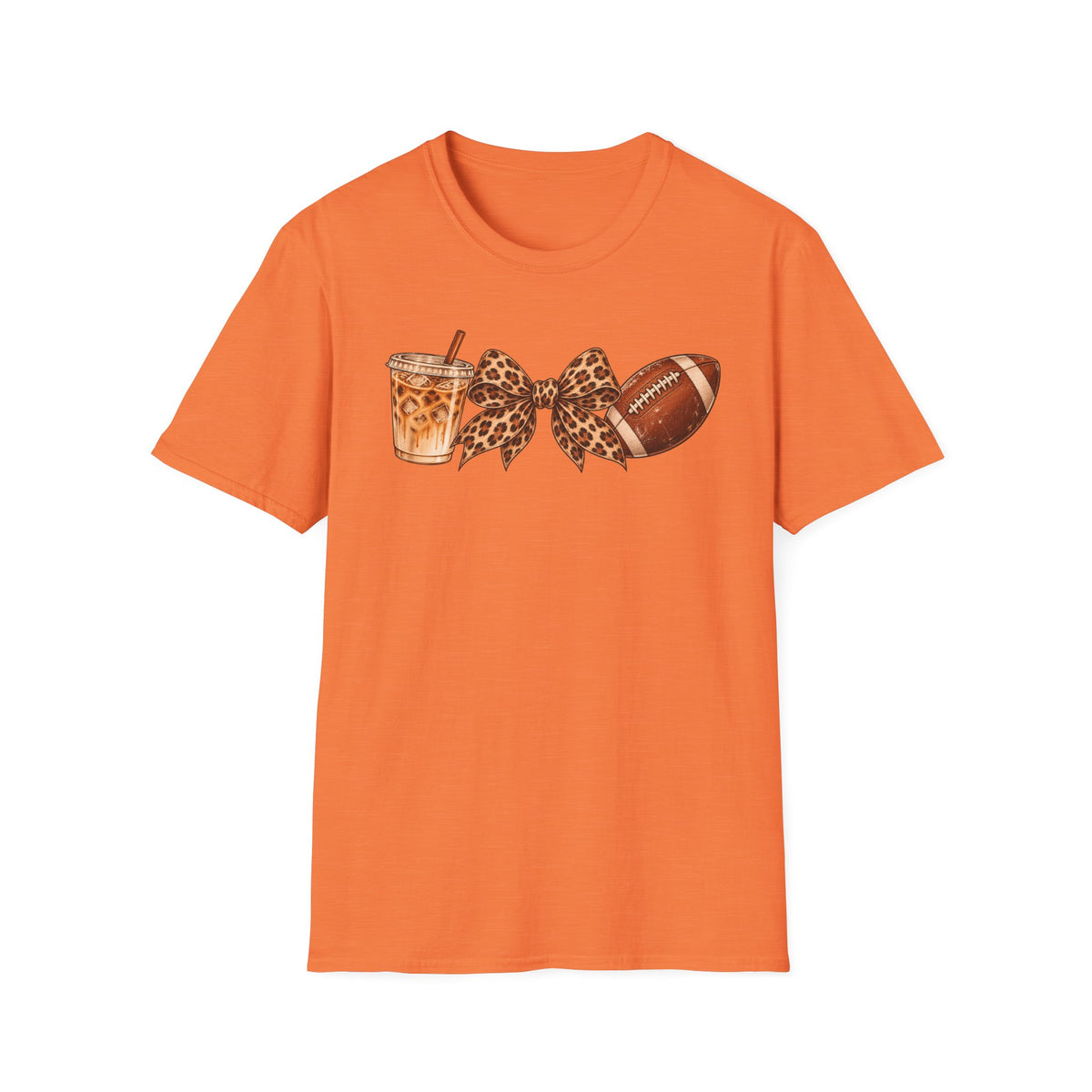 Iced Coffee, Leopard Bow & Football Graphic Tee — Game Day Mom Shirt
