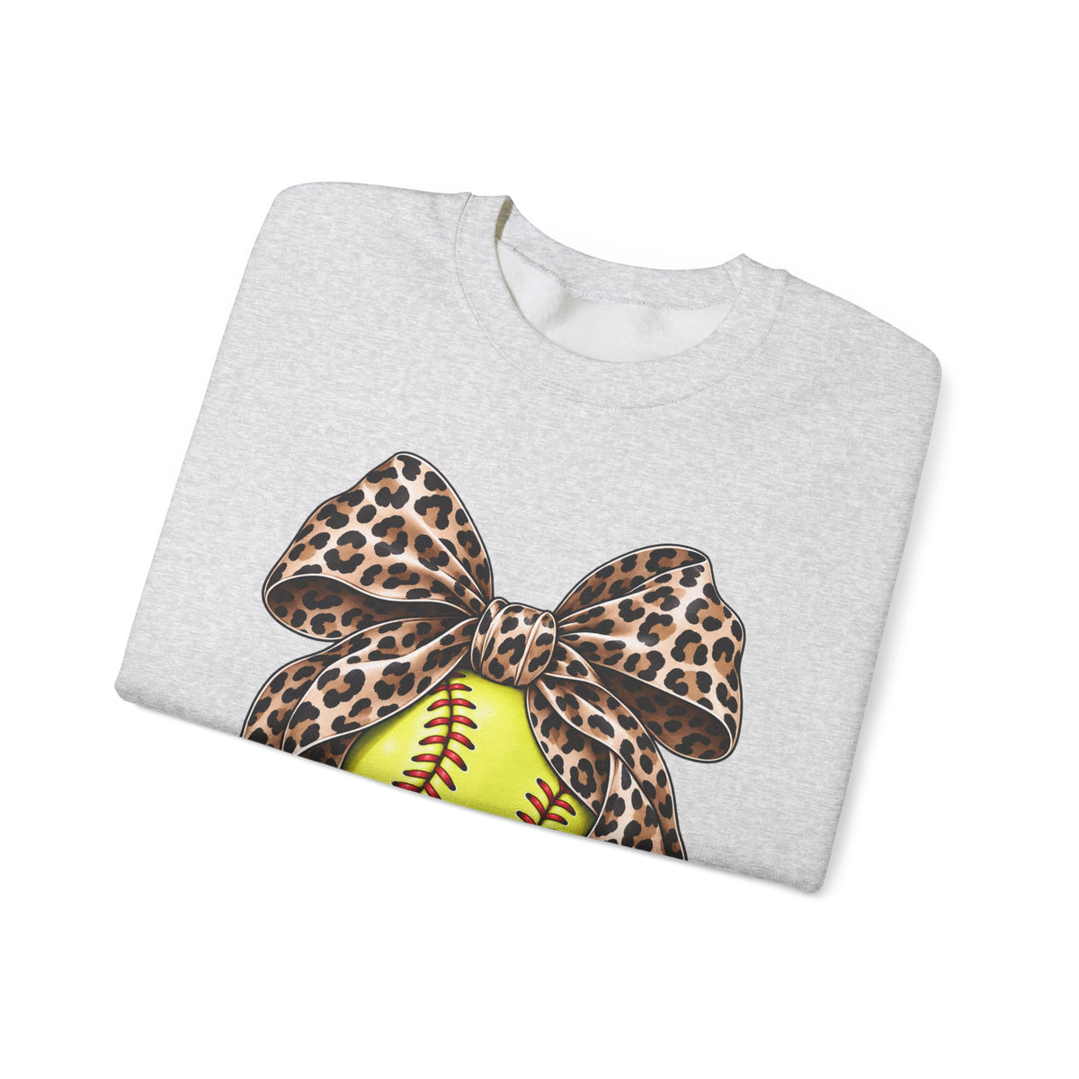 Softball Crewneck Sweatshirt with Leopard Bow Graphic
