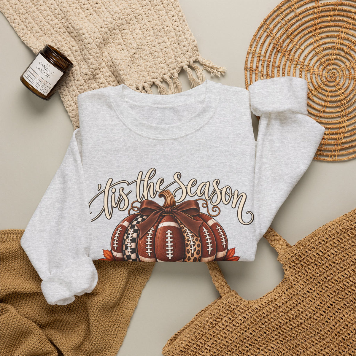 'Tis the Season Football Pumpkins Crewneck Sweatshirt