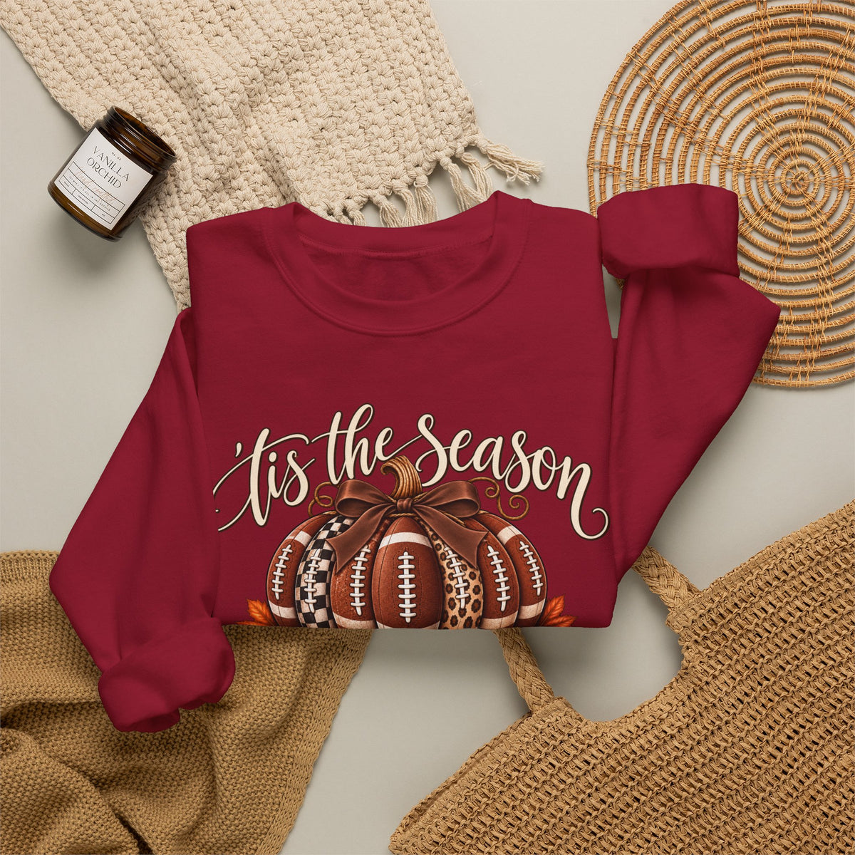 'Tis the Season Football Pumpkins Crewneck Sweatshirt