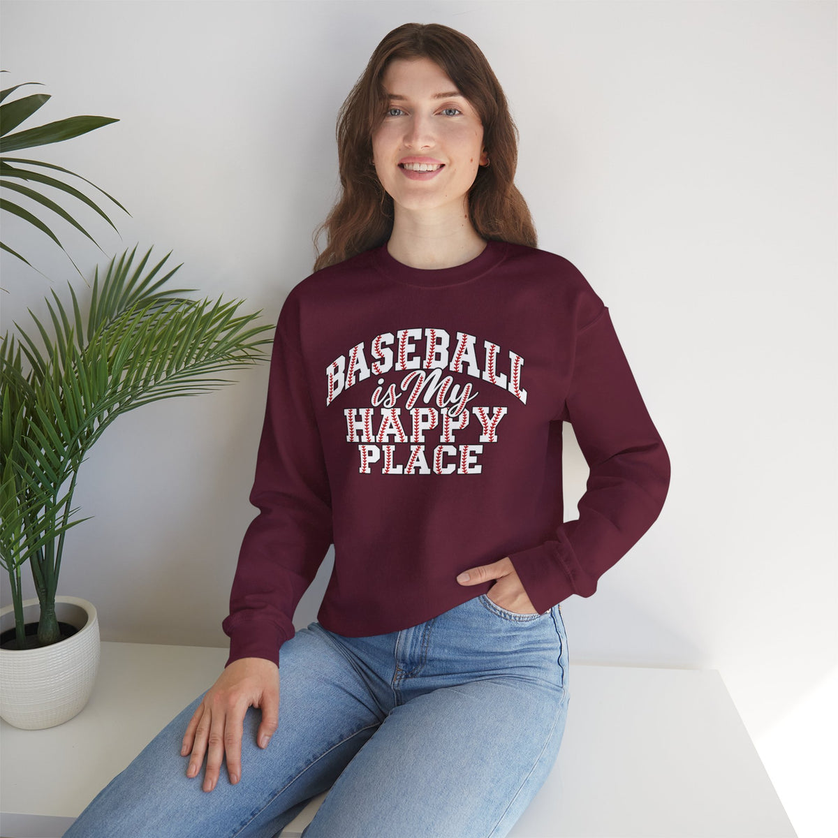 Baseball Is My Happy Place Crewneck Sweatshirt