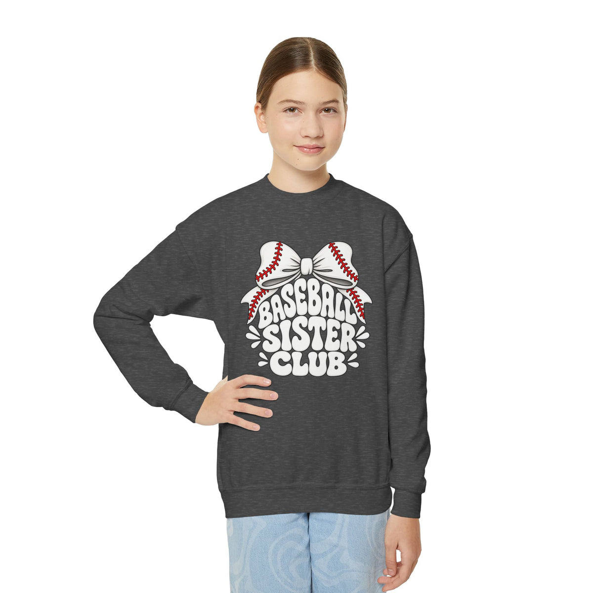 Youth Crewneck Sweatshirt — "Baseball Sister Club" Graphic