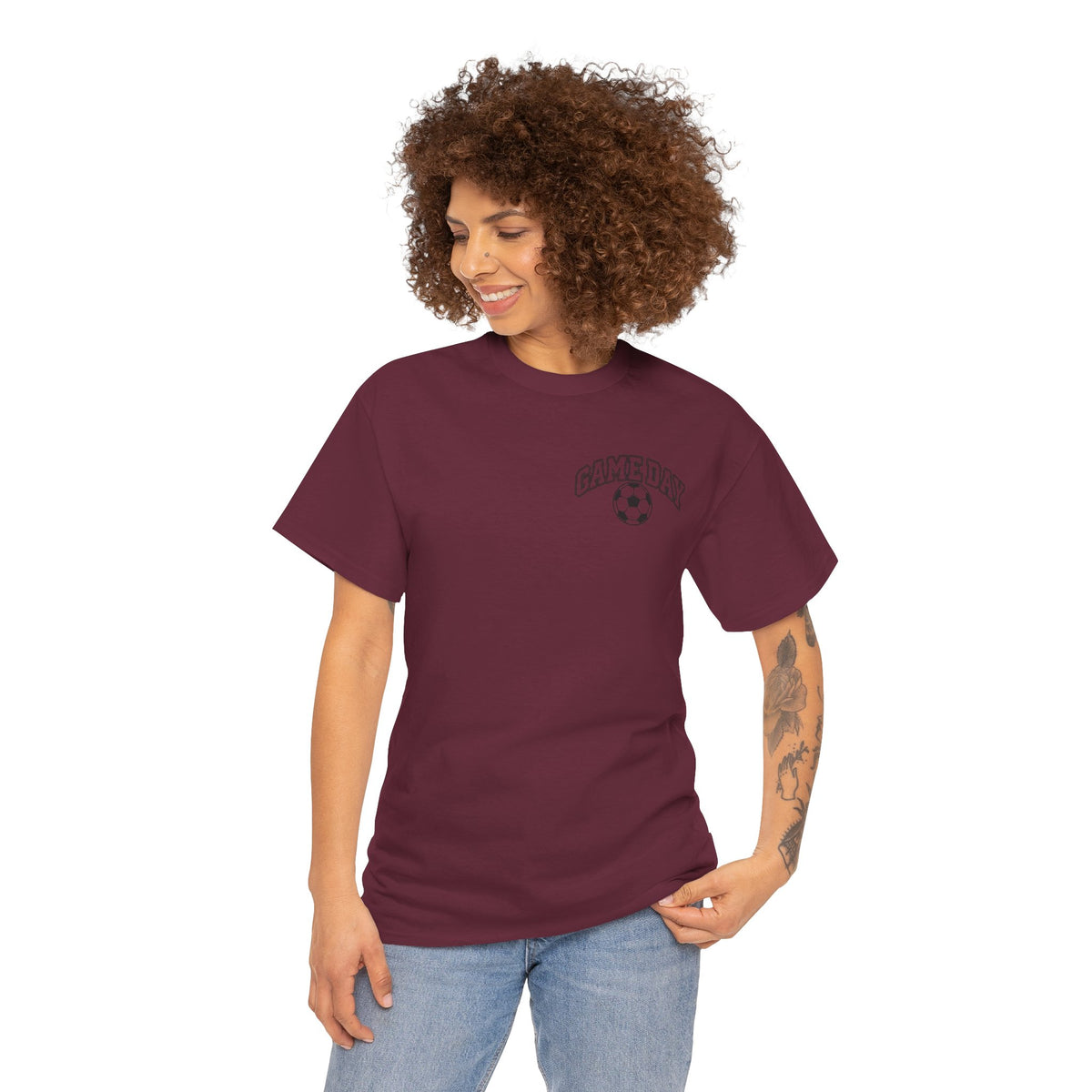 Soccer Dad T-Shirt — 'DAD' Arch with Soccer Ball Chest Graphic