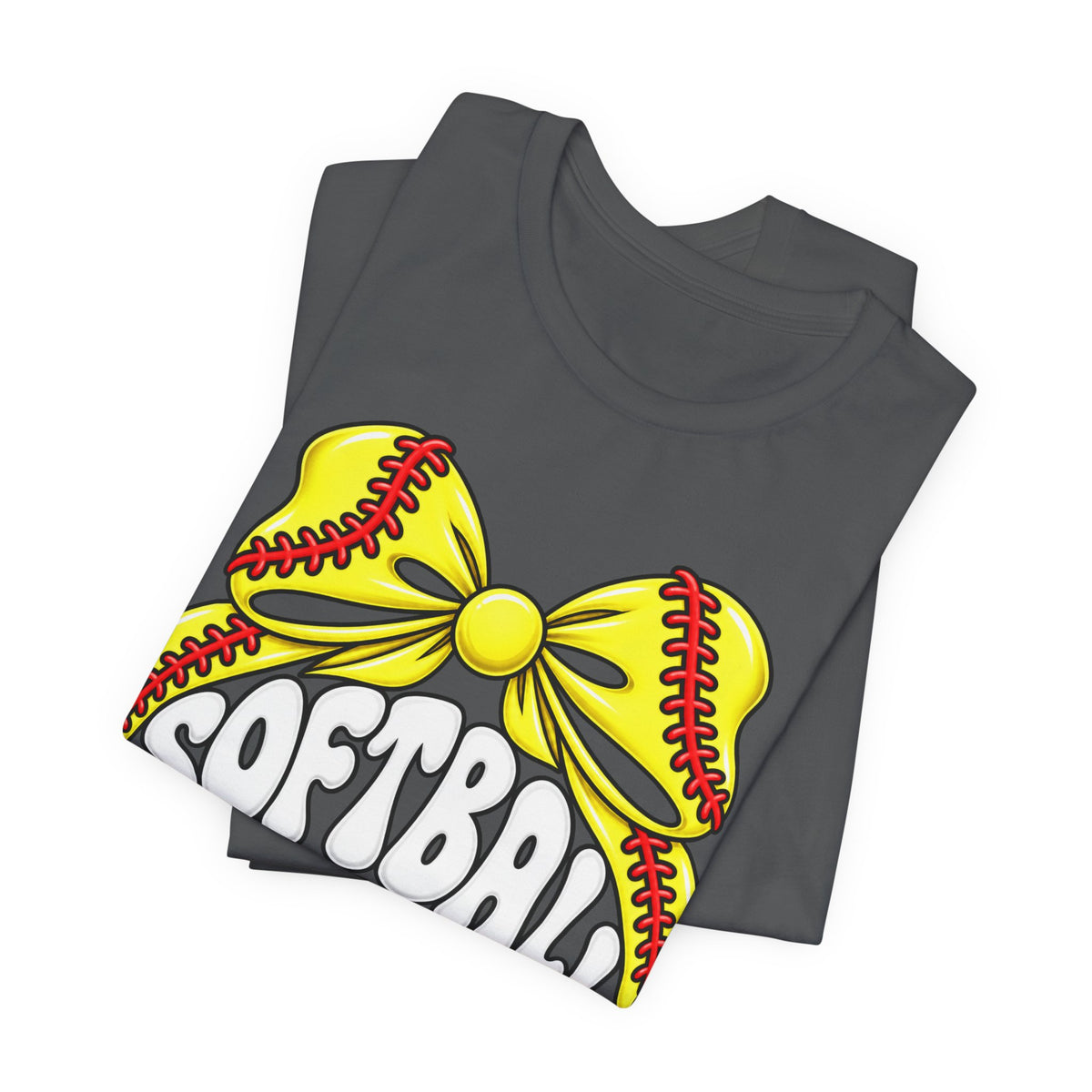 Softball Mom T-Shirt — Yellow Softball Bow Graphic Tee