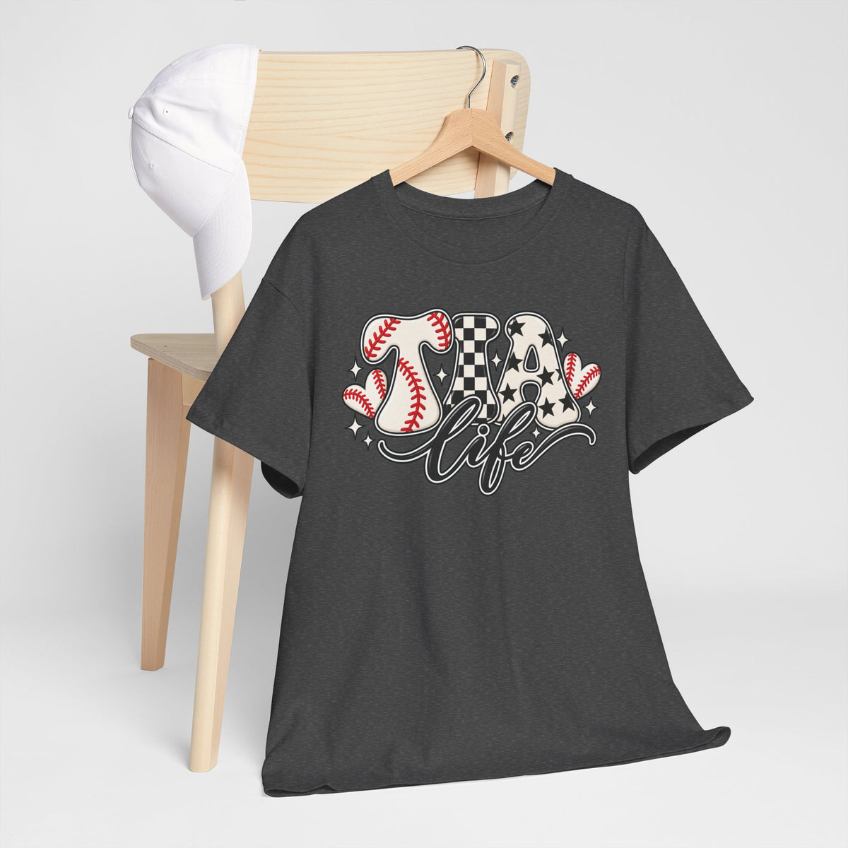 Baseball Life T-Shirt — Retro Heart & Checkerboard Softball Design