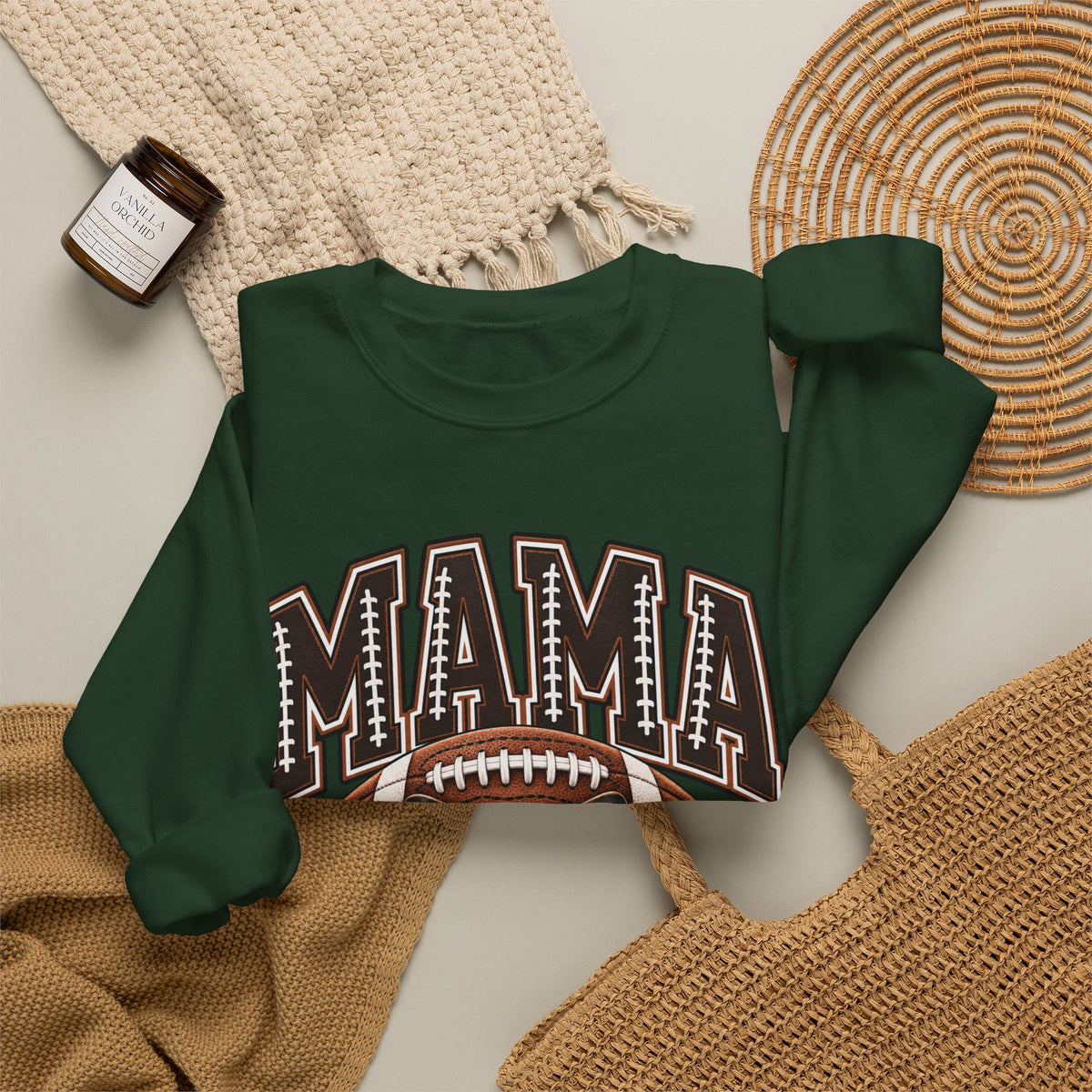 Mama Football Crewneck Sweatshirt — Vintage Gridiron Mom Graphic