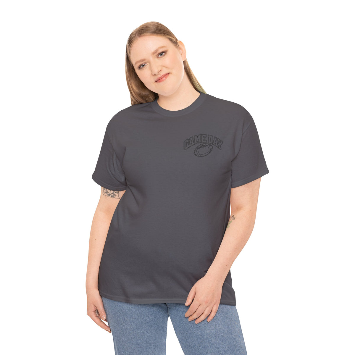 Game Day Football Tee — Minimal Chest Logo White T-Shirt