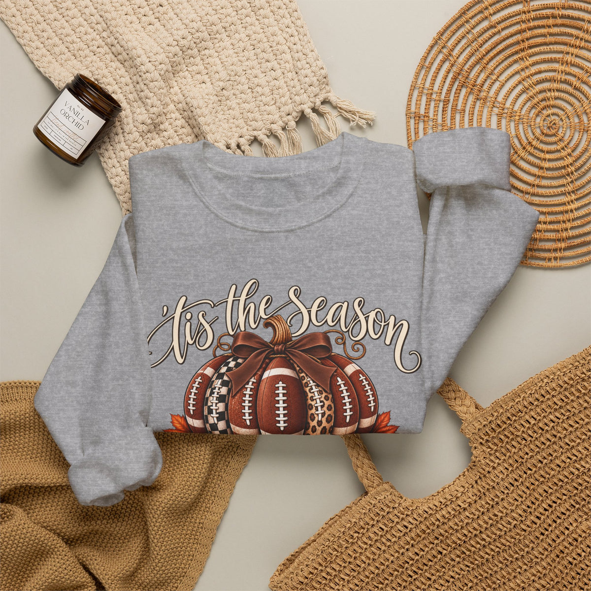 'Tis the Season Football Pumpkins Crewneck Sweatshirt