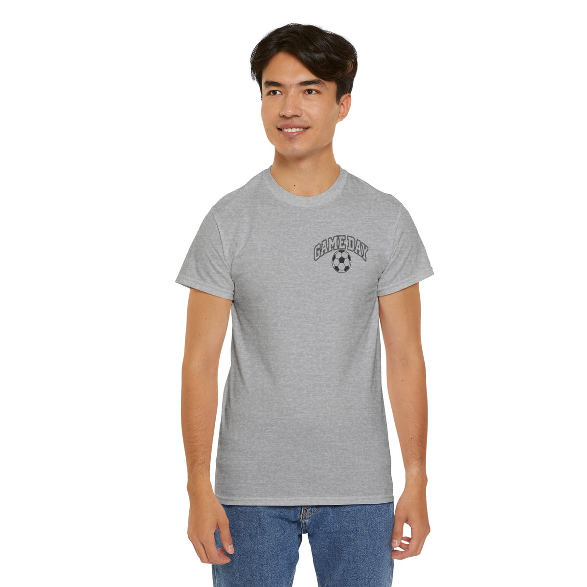 Soccer Dad T-Shirt — 'DAD' Arch with Soccer Ball Chest Graphic